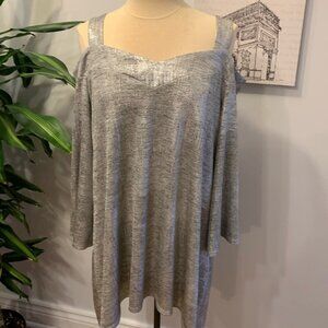Laura Plus Silver Metallic Shimmer Cold Shoulder Knit Party Top